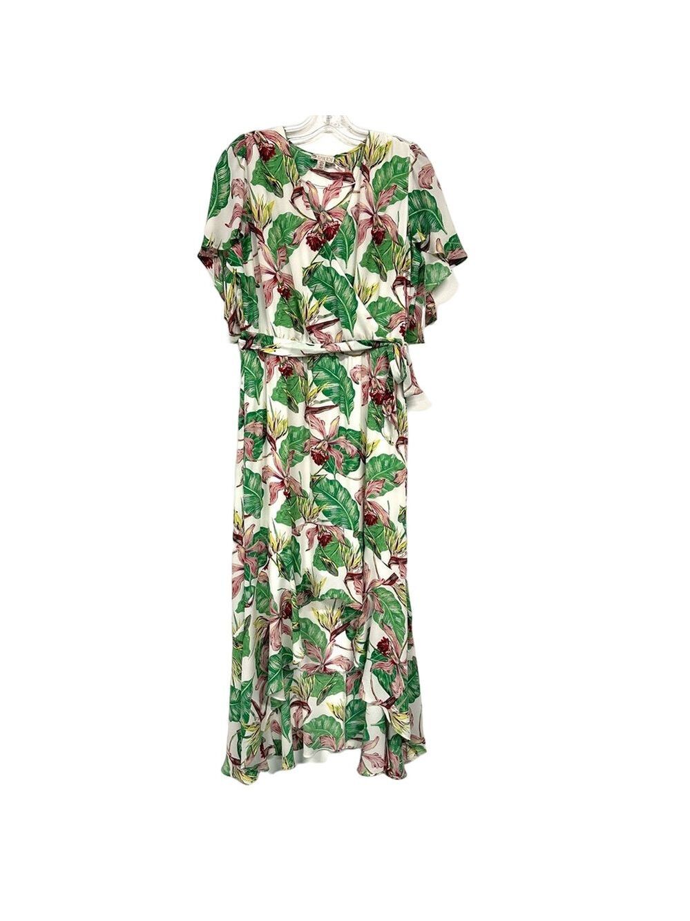 Elaine Rose Tropical Maxi Dress Large Flowy Hi-Low Boho Vacation Style